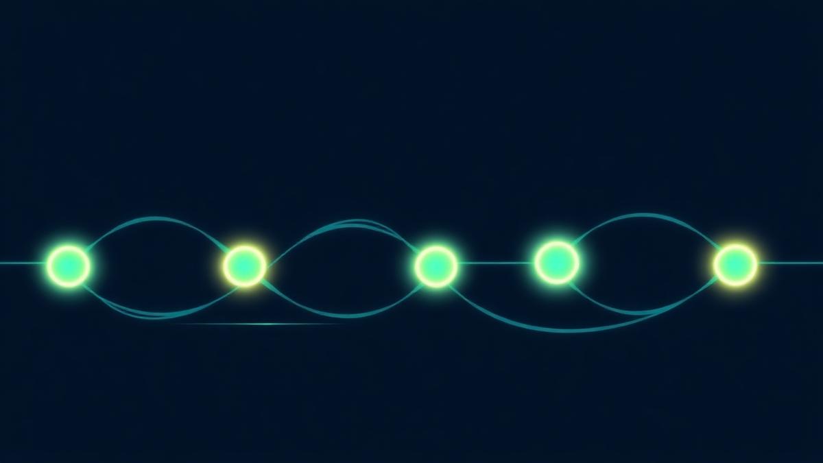 Workflow of glowing checkpoints representing a content process