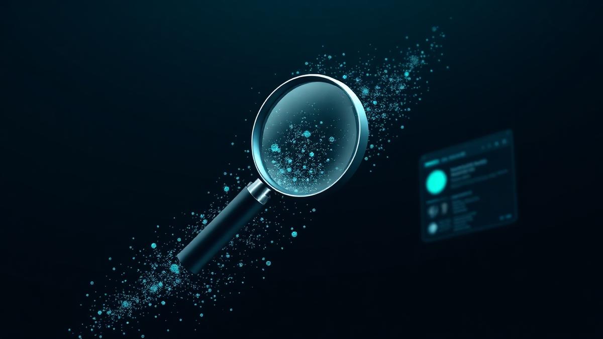 Magnifying glass dissolving into particles representing generative search