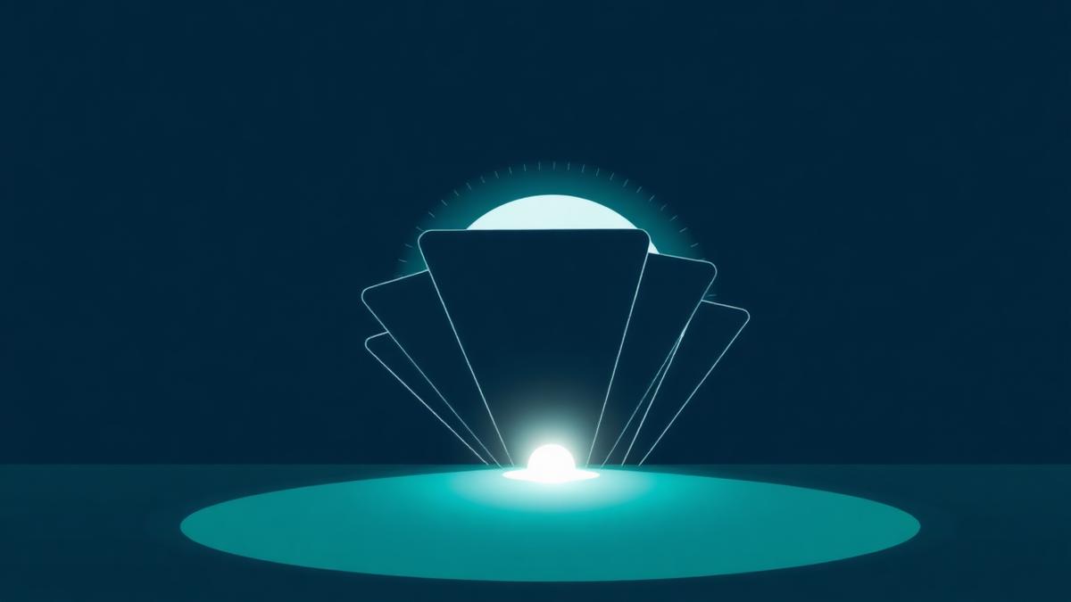 Answer panels emerging from a glowing orb of light
