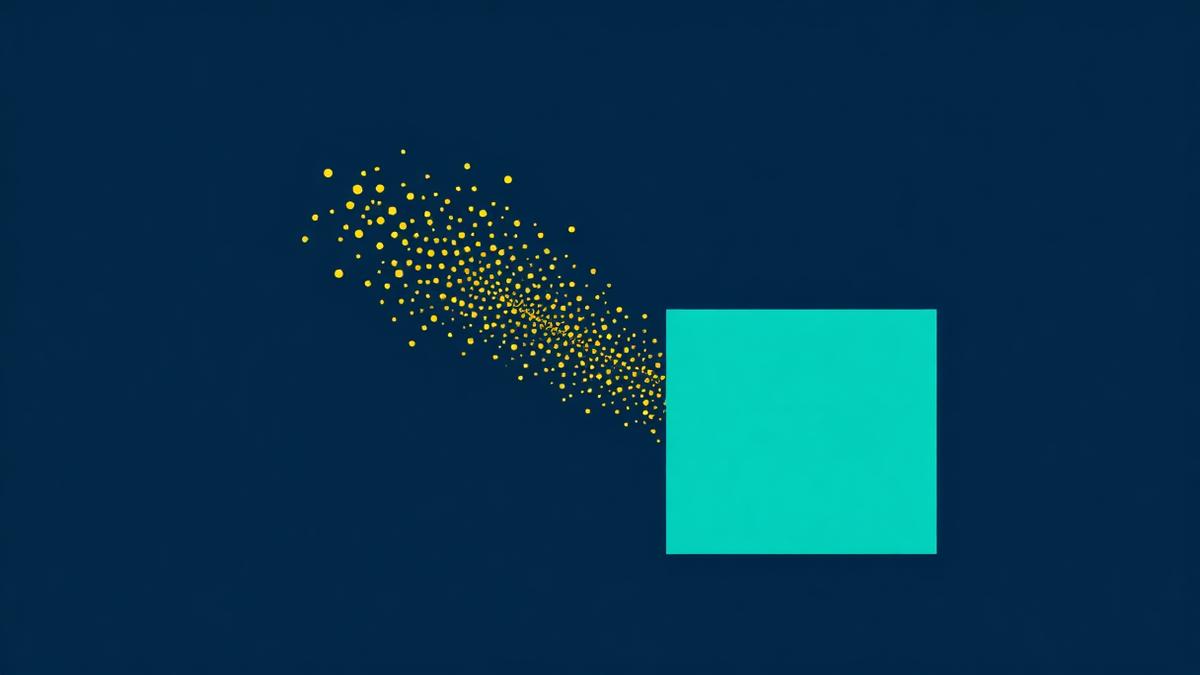 Particles converging into a solid block representing traffic conversion